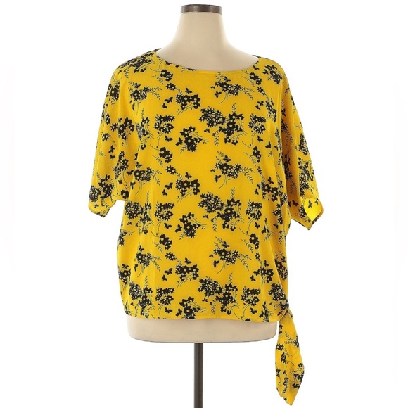 Michael Kors Yellow Floral Tie Front Blouse - Picture 5 of 6
